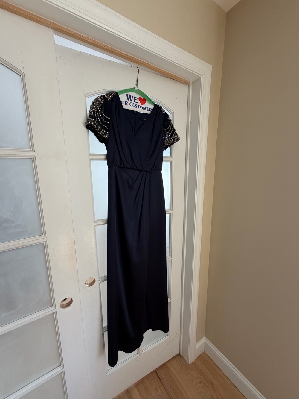 Aidan Mattox Black Gown with Sequin Short Sleeves